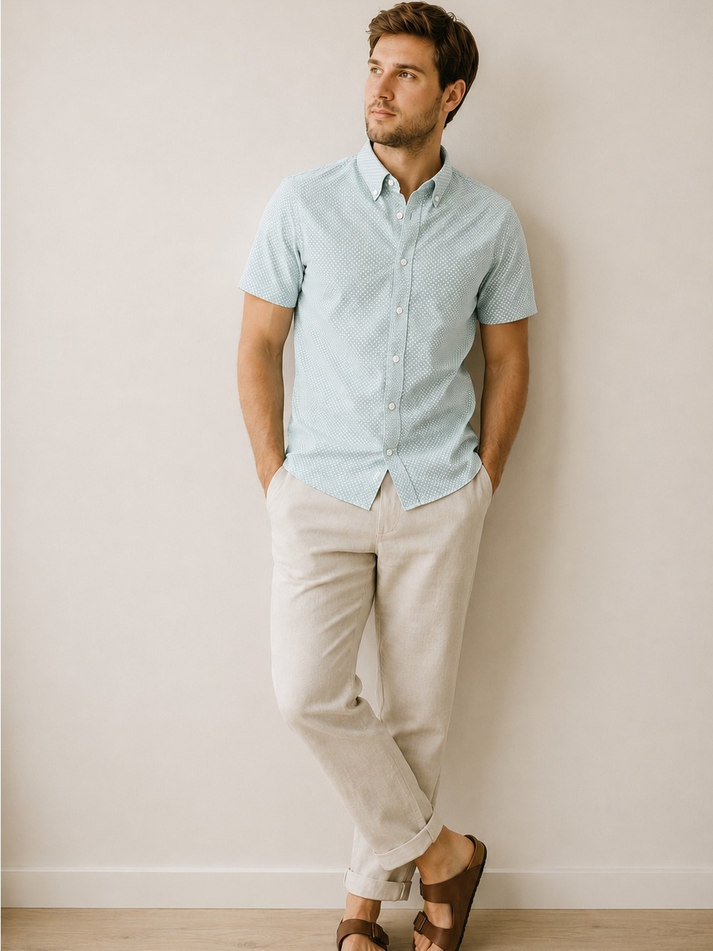 Abercrombie & Fitch Light Aqua Patterned Short-Sleeve Button-Up - XS